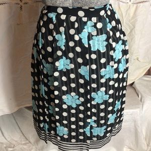 Valerie Stevens Silk Skirt Black Floral Dot Stripe